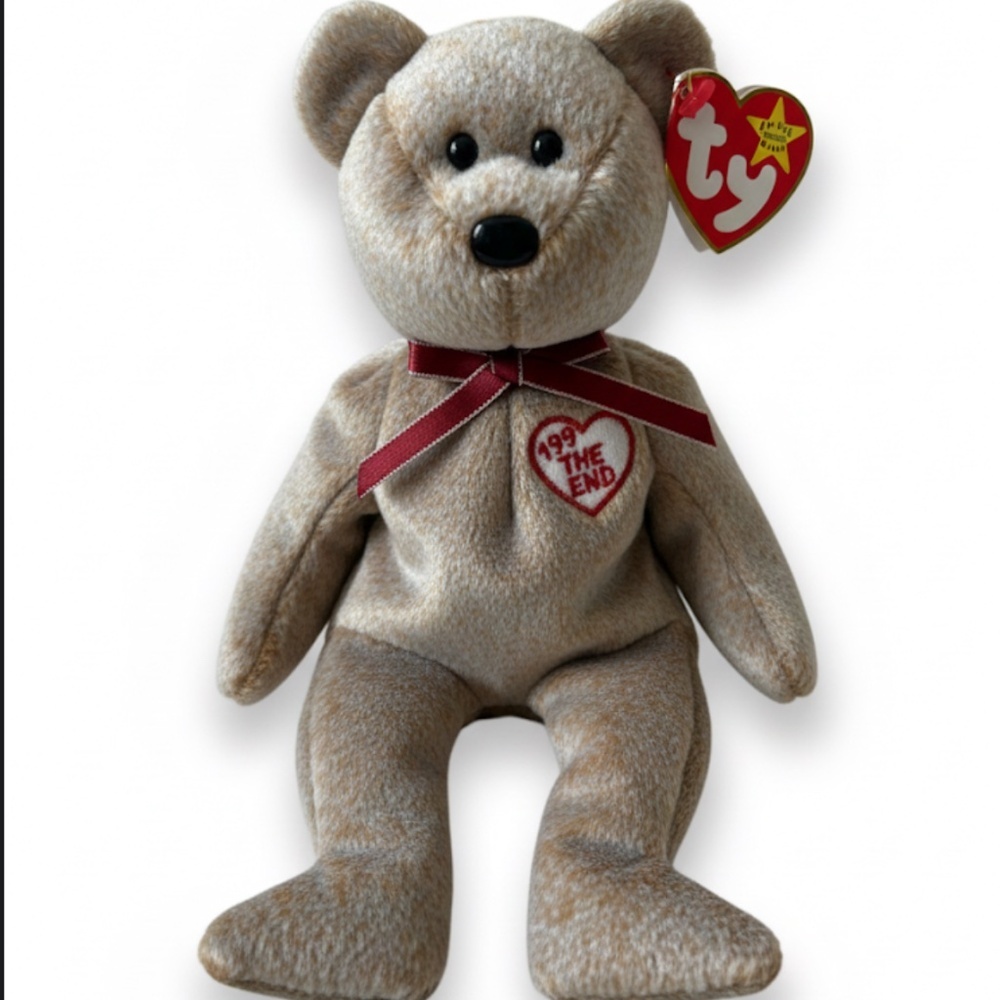 Ty Beanie Baby 1999 Signature Bear 🖤 HTF Collectible | “The End” Gray Plush |